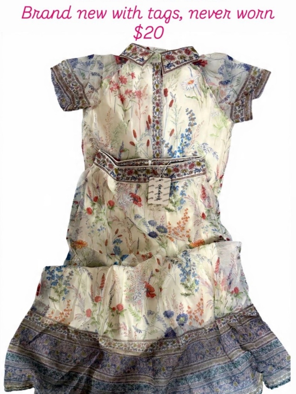 Floral Cream Short Sleeve Belted Dress